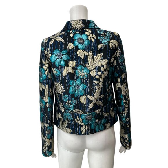 $2250 PRADA 2018 Black Embroidered Silk Floral Brocade Zip Ruffle Jacket IT 38/2 - Picture 8 of 14